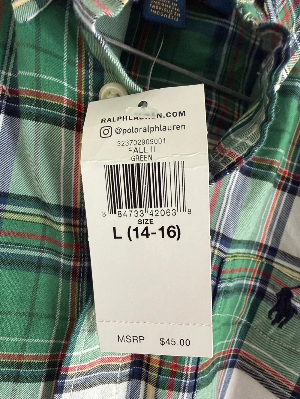 Ralph Lauren Green, White & Navy Plaid Button-Down Shirt - Kids